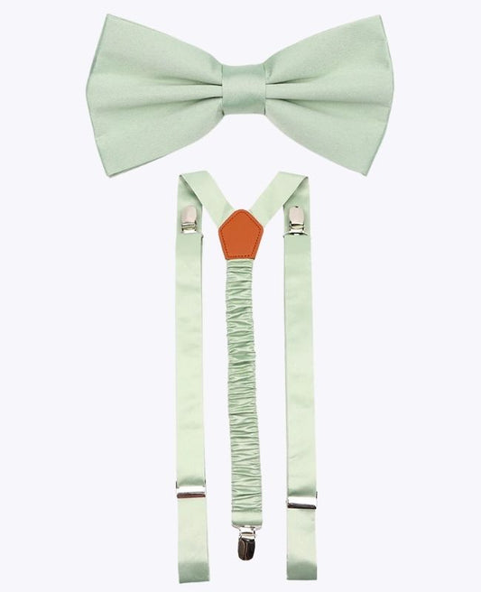 Noeud Papillon + Bretelles Vert n°1 Homme en Polyester «Anatole»