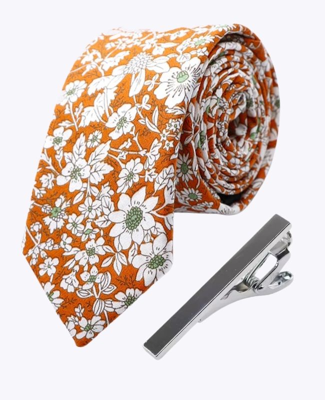 Gravata + Prendedor de gravata Liberty Laranja Homem em Algodão «Clovis»