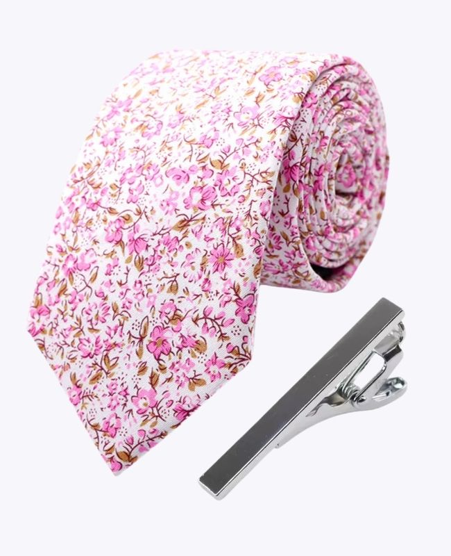 Gravata + Prendedor de gravata Liberty Rosa n°4 Homem em Algodão «Gaspard»