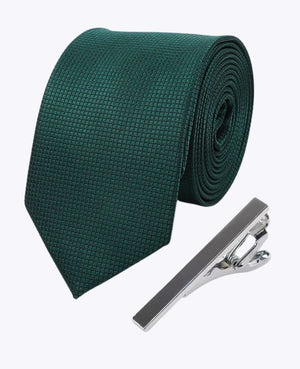 Gravata + Prendedor de gravata Verde n°2 Homem em Poliéster «Martin»