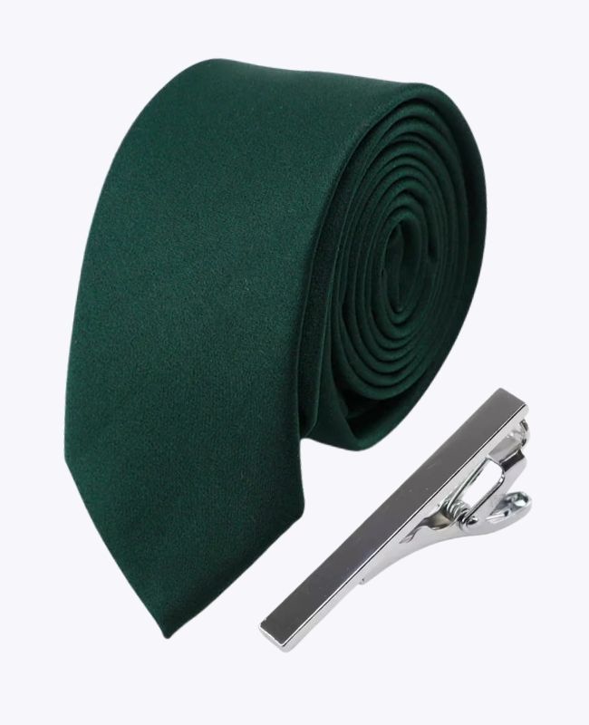 Gravata + Prendedor de gravata Verde n°4 Homem em Poliéster «Anatole»