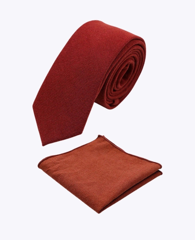 Gravata + Lenço de Bolso Terracotta Homem em Algodão «Edgard»
