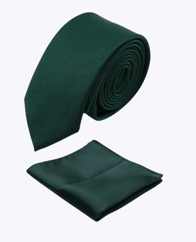 Gravata + Lenço de bolso Verde n°4 Homem em Poliéster «Anatole»