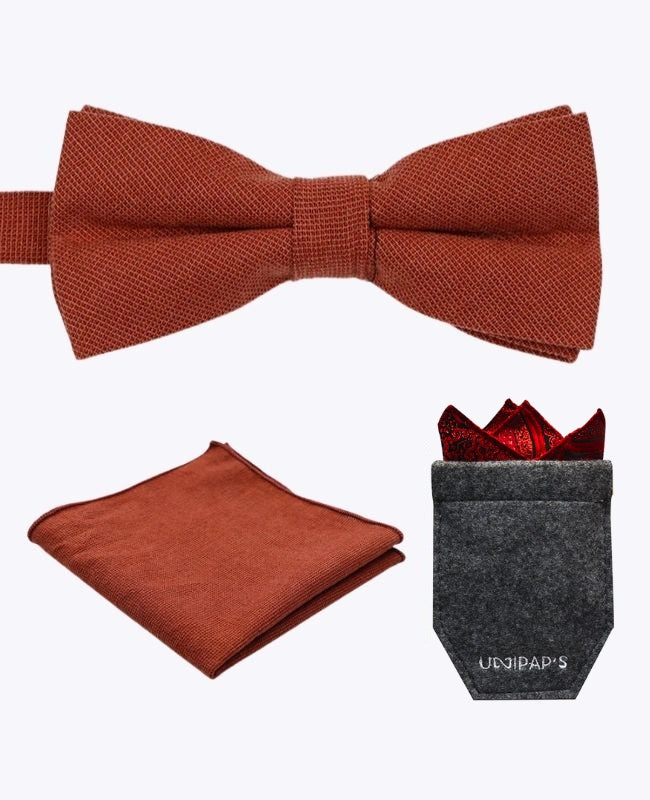 Laço + Lenço de Bolso + Estojo Terracotta Homem em Algodão «Edgard»