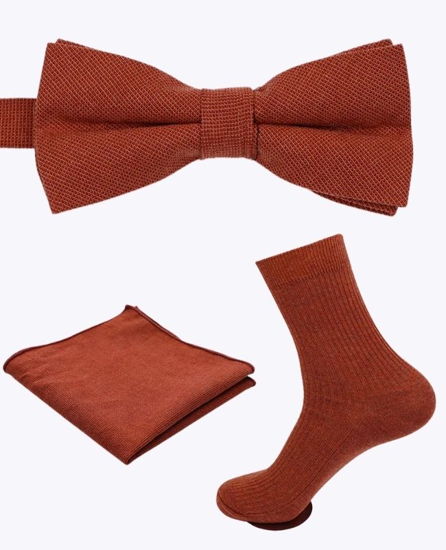 Laço + Lenço de bolso + Meias Terracotta Homem em Algodão «Edgard»