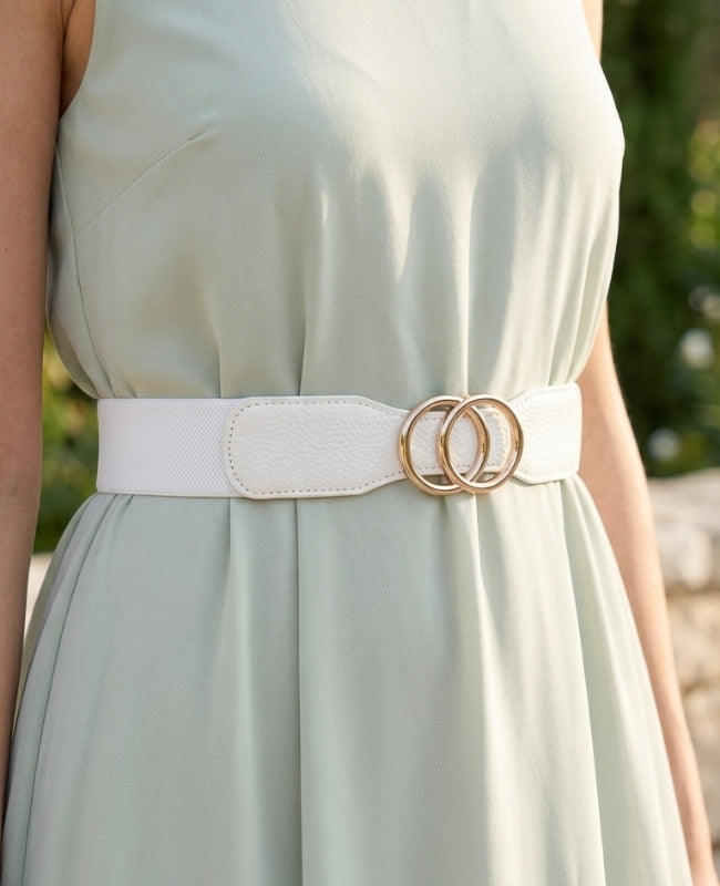 Cinto de Vestido Elástico Mulher Branco em Couro "Madeleine"