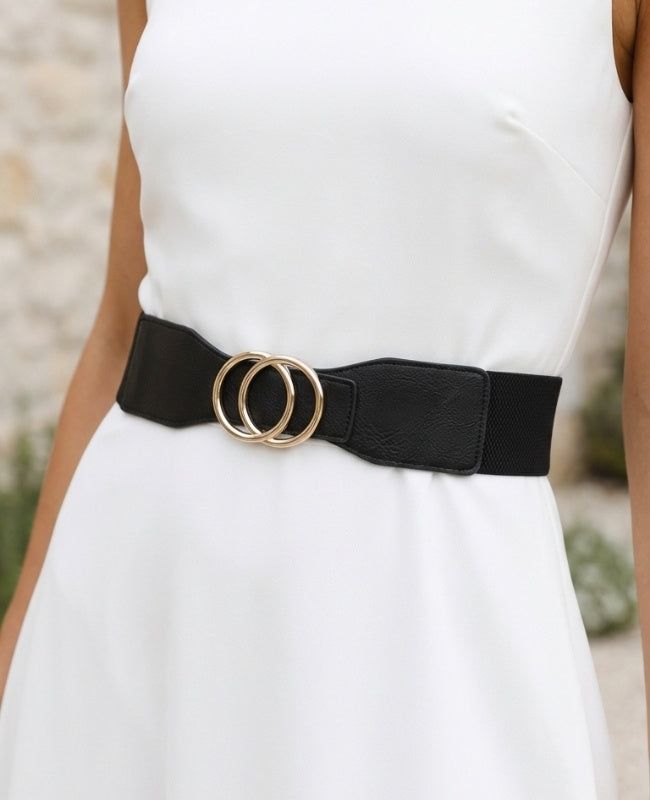 Cinto de Vestido Elástico Mulher Preto em Couro "Madeleine"