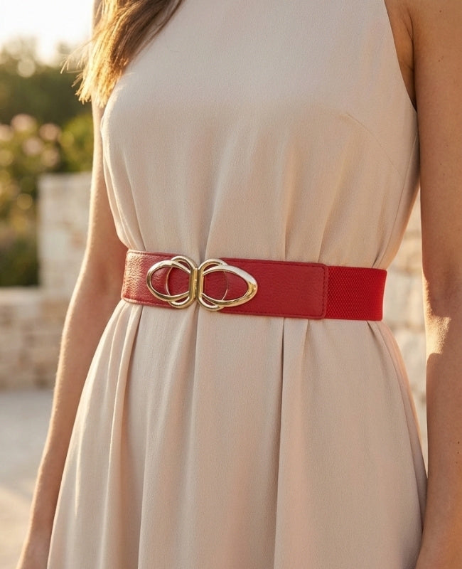 Cinto de Vestido Elástico Mulher Vermelho em Couro "Louise"