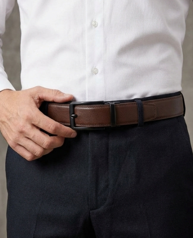 Ceinture de Costume Homme Marron en Cuir Sans Trou "Gustave"