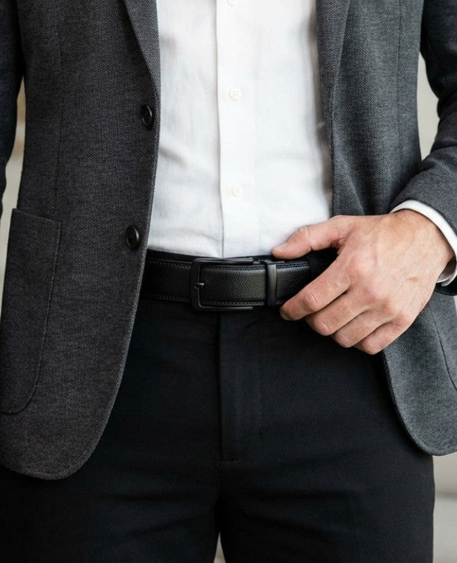 Ceinture de Costume Homme Noir en Cuir Sans Trou "Gustave"