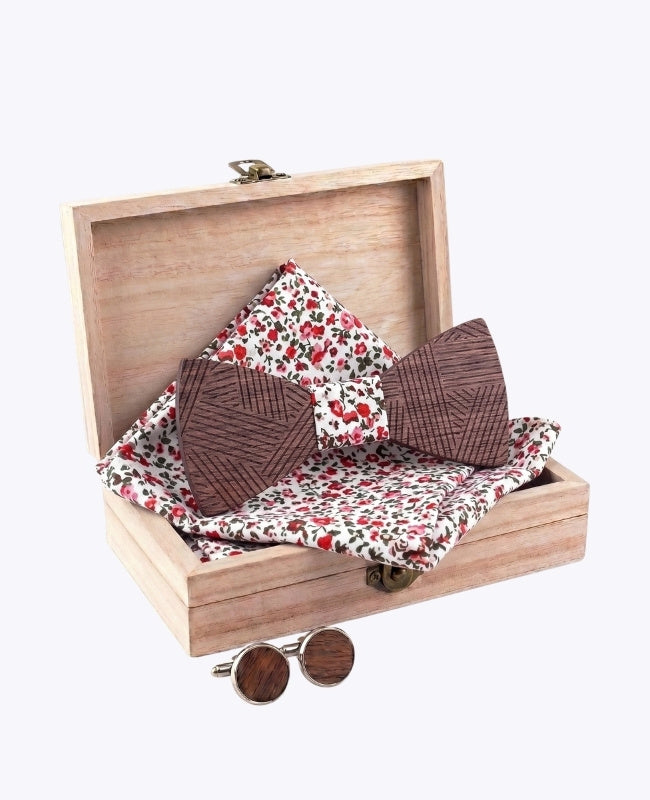Coffret Noeud Papillon Liberty Homme en Bois «Léandre»