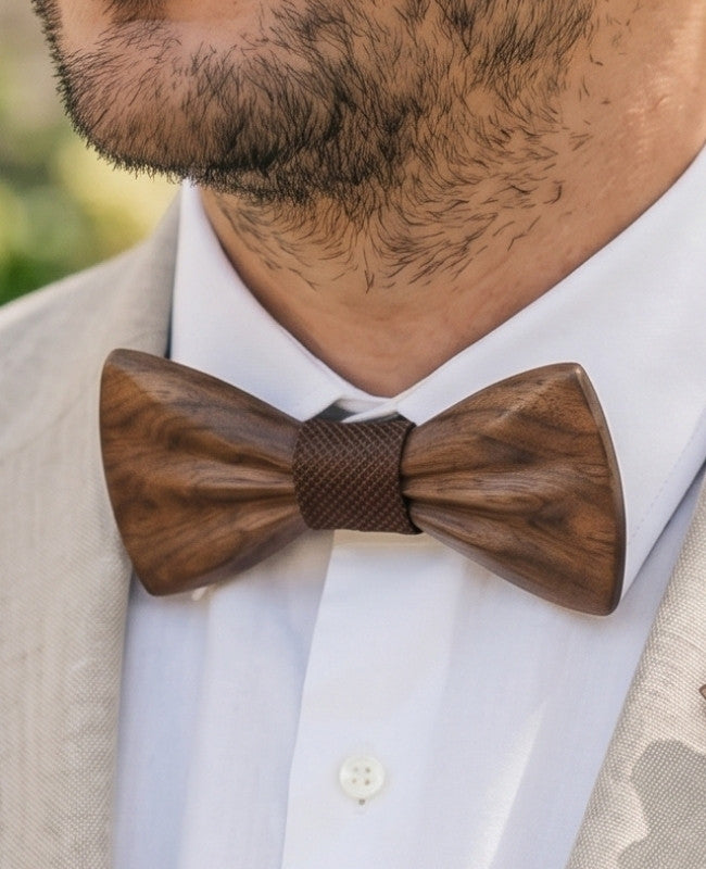 Conjunto Laço Castanho Homem em Madeira Escura «Hippolyte»