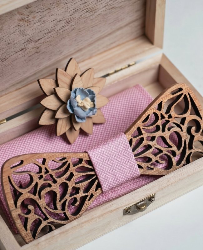 Coffret Laço Rosa Homem em Madeira «Hercule»