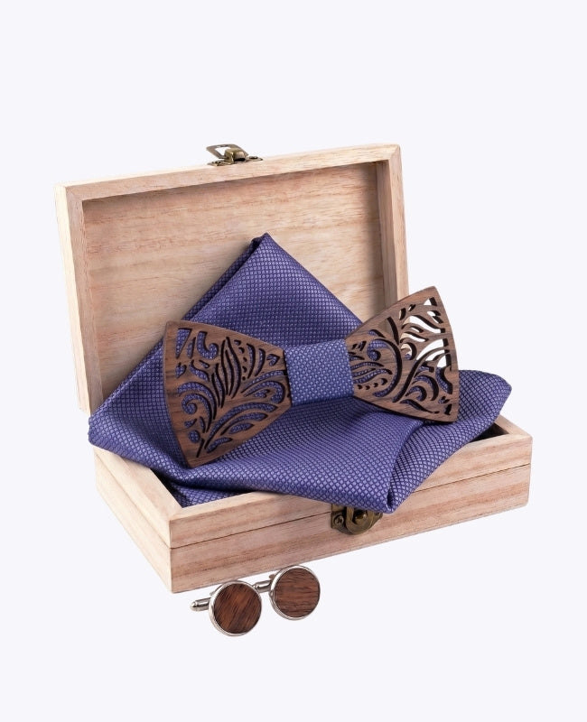 Coffret de Laço violeta homem em madeira «Baptiste»