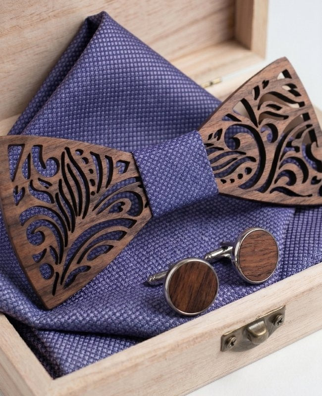 Coffret de Laço violeta homem em madeira «Baptiste»