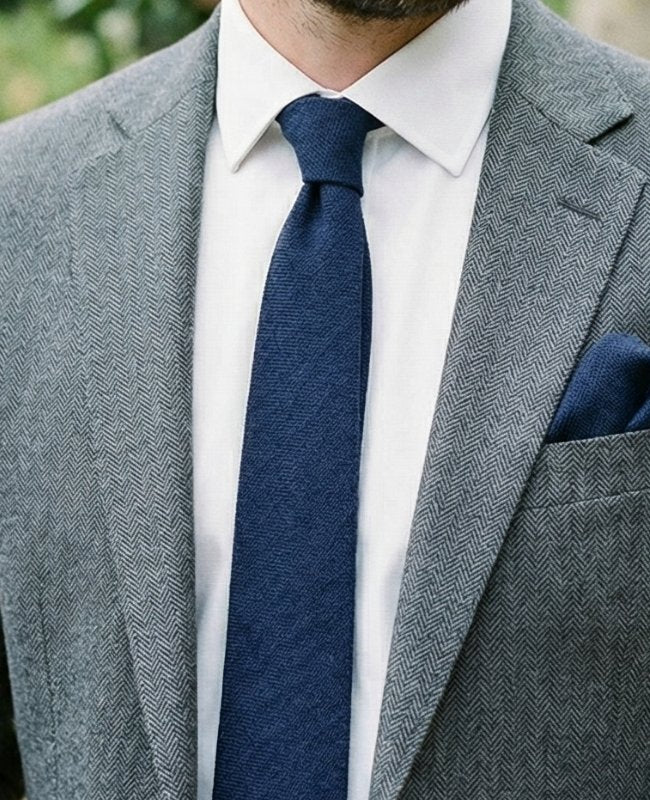 Gravata Azul n°5 Homem em Linho «Basile»