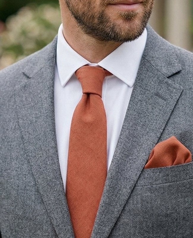 Gravata Terracotta n°3 Homem em Efeito Veludo «Simon»