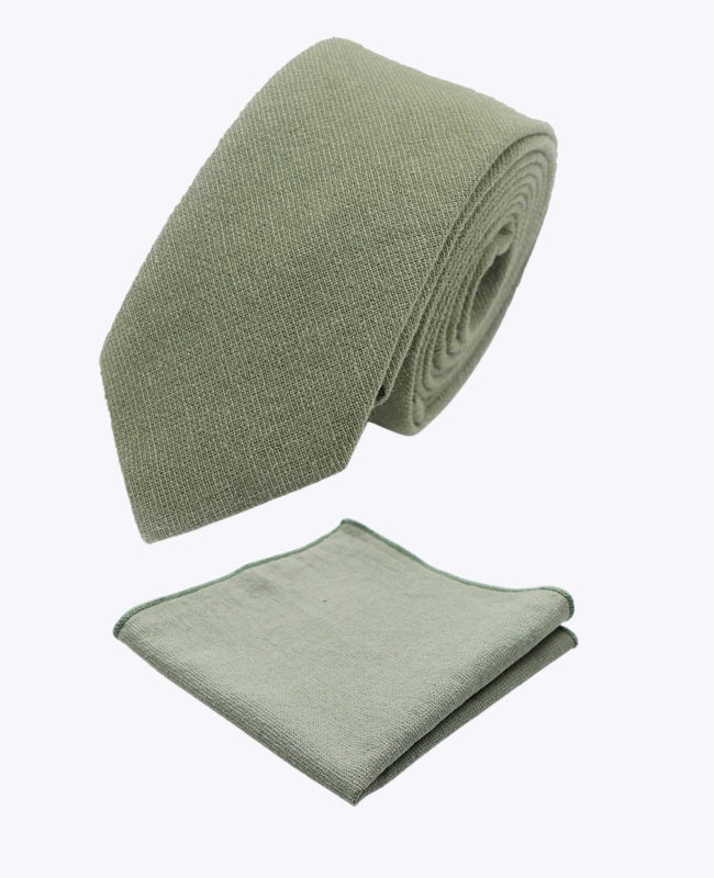 Gravata + Lenço de bolso Verde n°2 Homem em Algodão «Edgard»