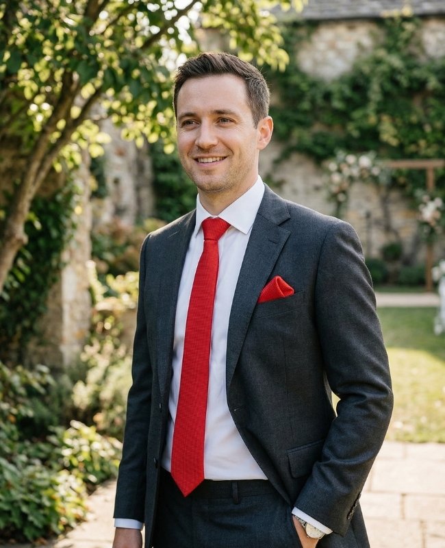 Gravata Vermelho n°2 Homem em Poliéster «Martin»