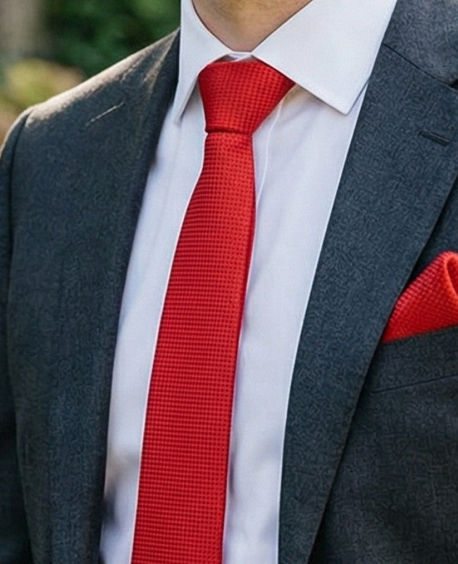Gravata Vermelho n°2 Homem em Poliéster «Martin»