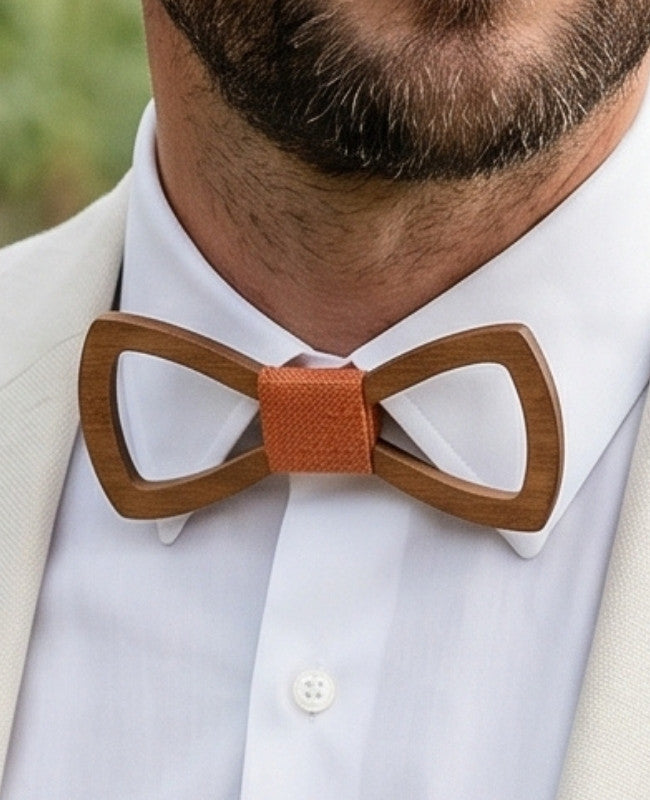 Noeud Papillon Orange Homme en Bois «Émile»