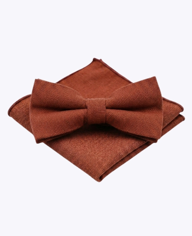 Laço + Lenço de bolso Terracotta Homem em Algodão «Edgard»