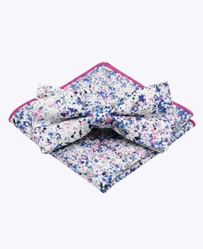 Laço + Lenço de bolso Liberty Branco n°1 Homem em Algodão «Charles»