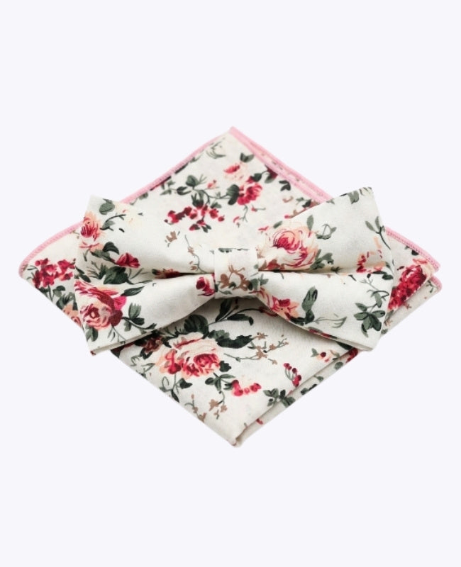 Laço + Lenço de bolso Liberty Branco n°6 Homem em Algodão «Charles»