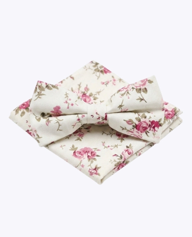 Laço + Lenço de bolso Liberty Branco n°7 Homem em Algodão «Charles»