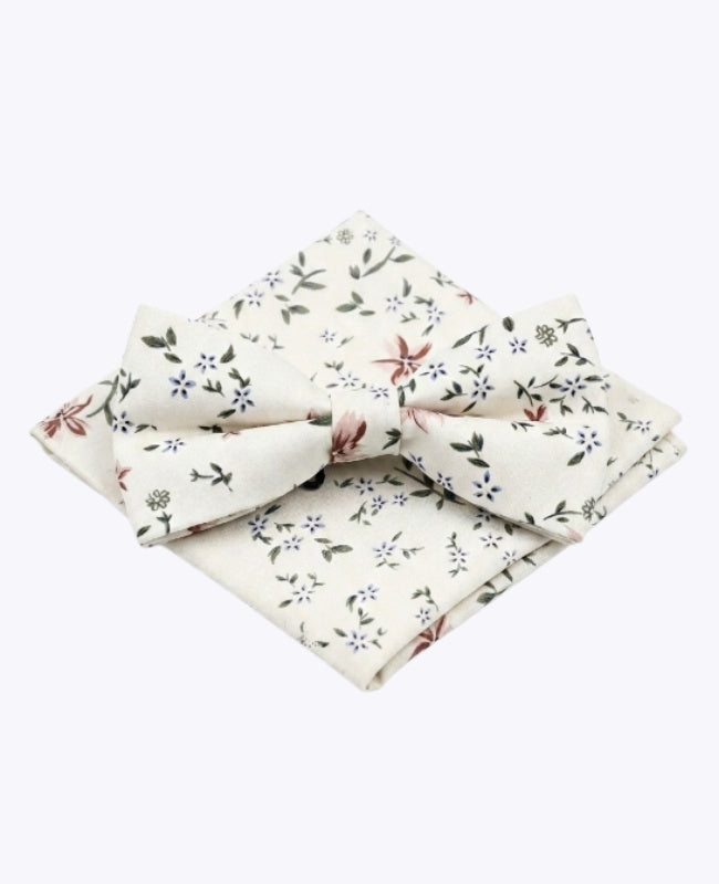 Laço + Lenço de bolso Liberty Branco n°8 Homem em Algodão «Charles»