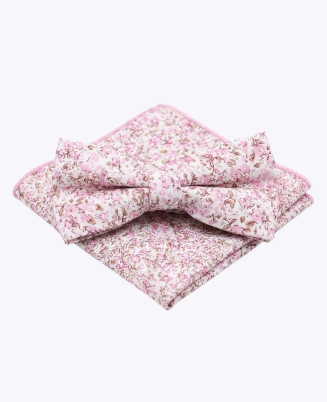 Laço + Lenço de bolso Liberty Rosa n°4 Homem em Algodão «Gaspard»
