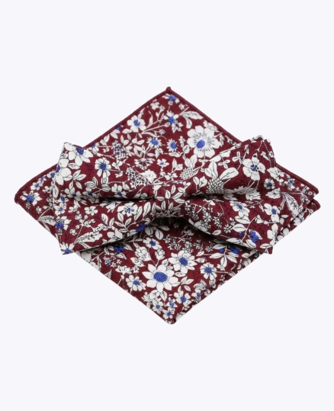 Laço + Lenço de bolso Liberty Vermelho n°1 Homem em Algodão «Clovis»