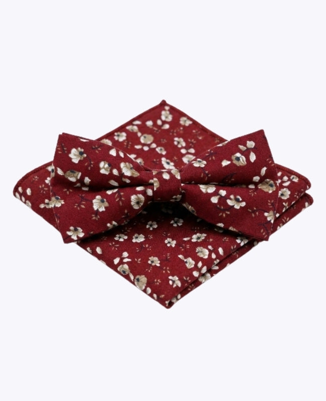 Laço + Lenço de bolso Liberty Vermelho n°1 Homem em Algodão «Gaspard»