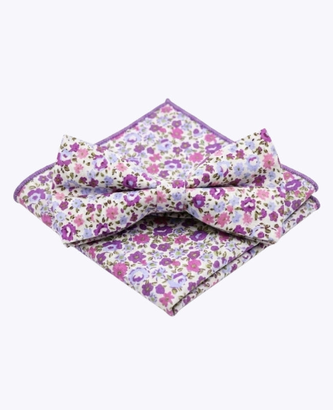 Noeud Papillon + Pochette de Costume Liberty Violet Homme en Coton «Gaspard»