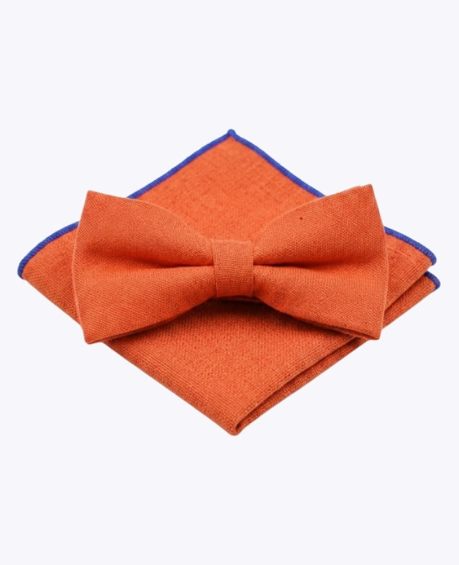 Laço + Lenço de bolso Laranja n°1 Homem em Linho «Basile»