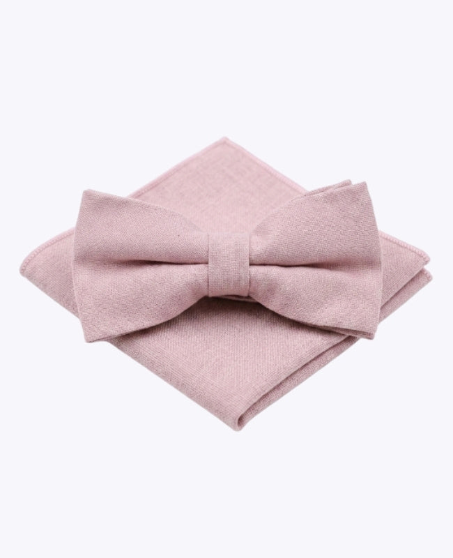 Noeud Papillon + Pochette de Costume Rose n°3 Homme en Coton «Edgard»