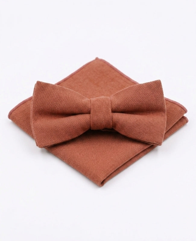 Laço + Lenço de bolso Terracotta n°3 Homem em Efeito Veludo «Simon»