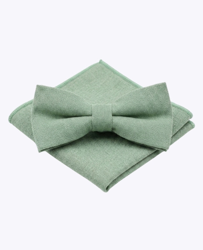 Laço + Lenço de bolso Verde n°2 Homem em Efeito Veludo «Simon»