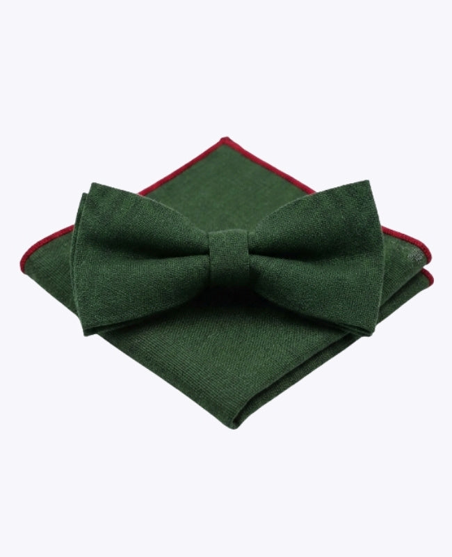 Noeud Papillon + Pochette de Costume Vert n°2 Homme en Lin «Basile»