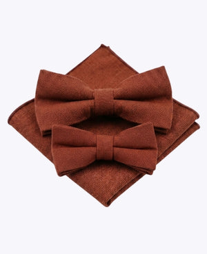 Laços Terracotta Pai & Filho + Lenço de Bolso em Algodão «Edgard»