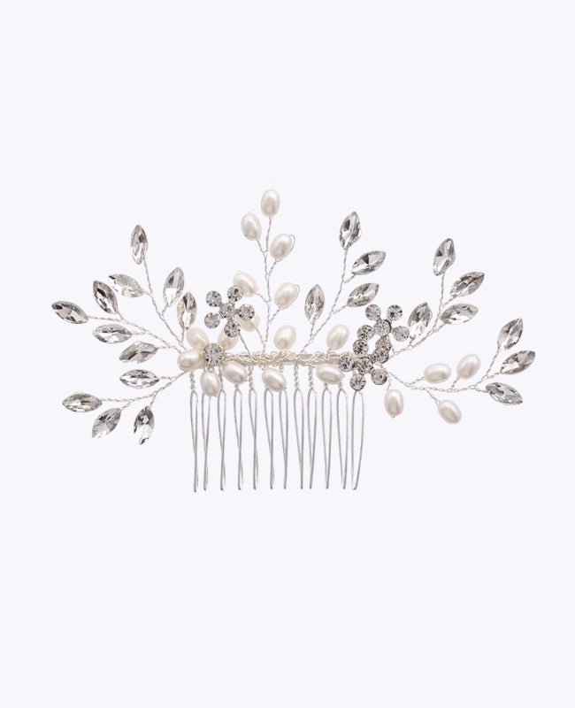 Pente de noiva Floral Prateado n°1 Mulher «Élise»