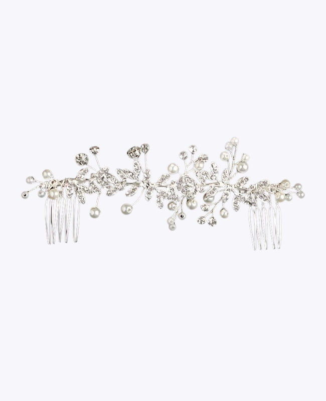 Pente de noiva Floral Prateado n°2 Mulher «Élise»