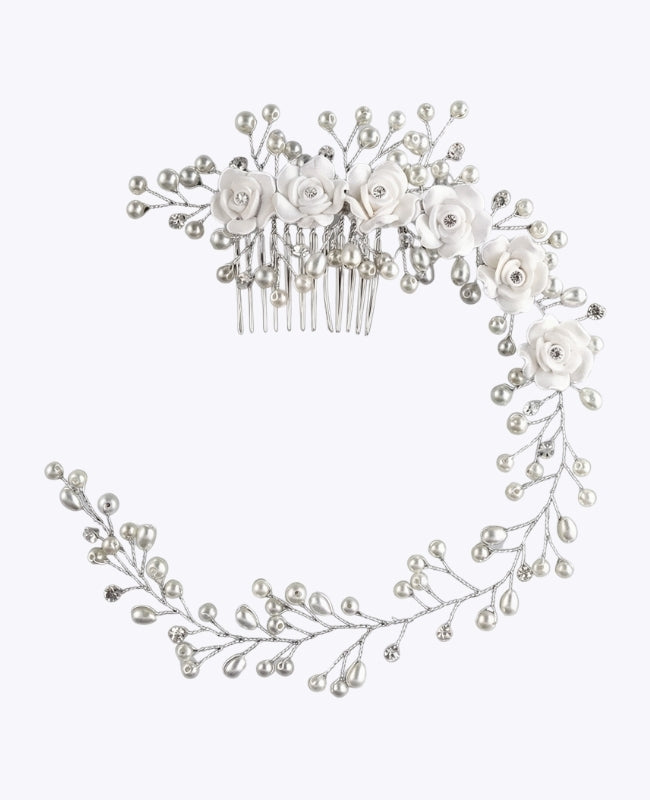Pente de noiva Floral Prateado n°4 Mulher «Élise»