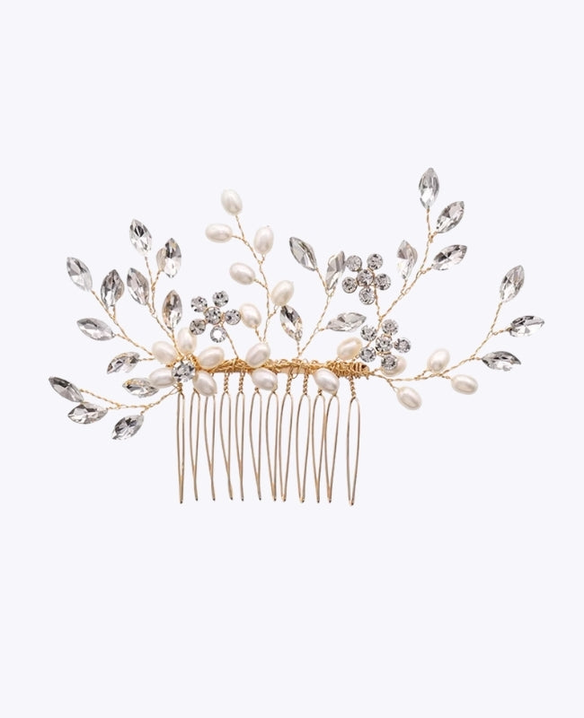 Pente de noiva Floral Dourado n°1 Mulher «Élise»