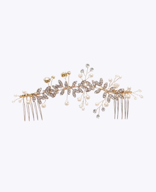 Pente de noiva Floral Dourado n°2 Mulher «Élise»
