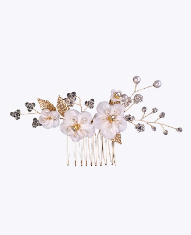 Pente de noiva Floral Dourado n°5 Mulher «Élise»