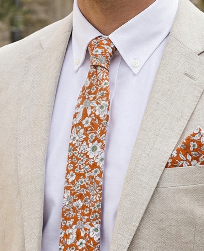 Cravate Liberty Orange Homme en Coton «Clovis»